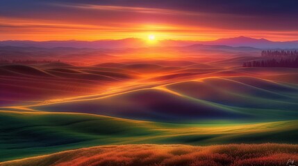 Spectacular Sunset Over Rolling Hills