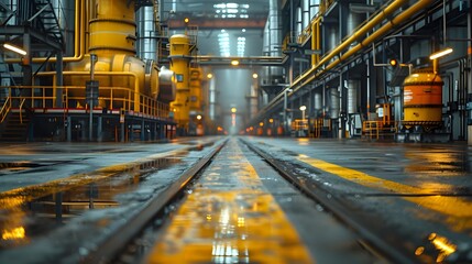 Obraz premium Vast Industrial Output Captured in Metallic Machinery and Reflective Surfaces