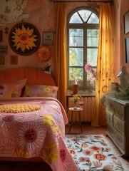 Cozy Vintage Bedroom Interior with Floral Decorations