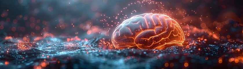 Neon-Lit Digital Brain Depicting Advanced Artificial Intelligence Vision - obrazy, fototapety, plakaty
