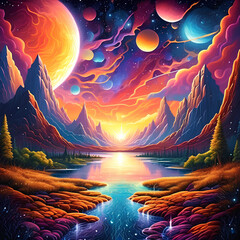 landscape with mountains and moon