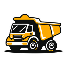 Minimalistic logo illustration of a dump truck on a white background, cute and comical