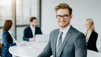 Smiling Businessman Leading Office Meeting