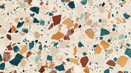 Terrazzo texture with a color scheme of turquoise, brown, and beige
