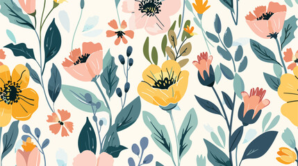 Spring seamless pattern with blooming garden flowers