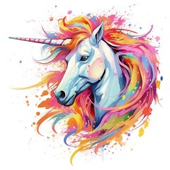 Abstract Colorful Headshot Illustration of a Unicorn on a White Background