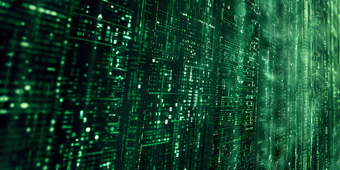 Dynamic digital matrix code background, embodying a cyber or tech theme, suitable for electronic or security products 