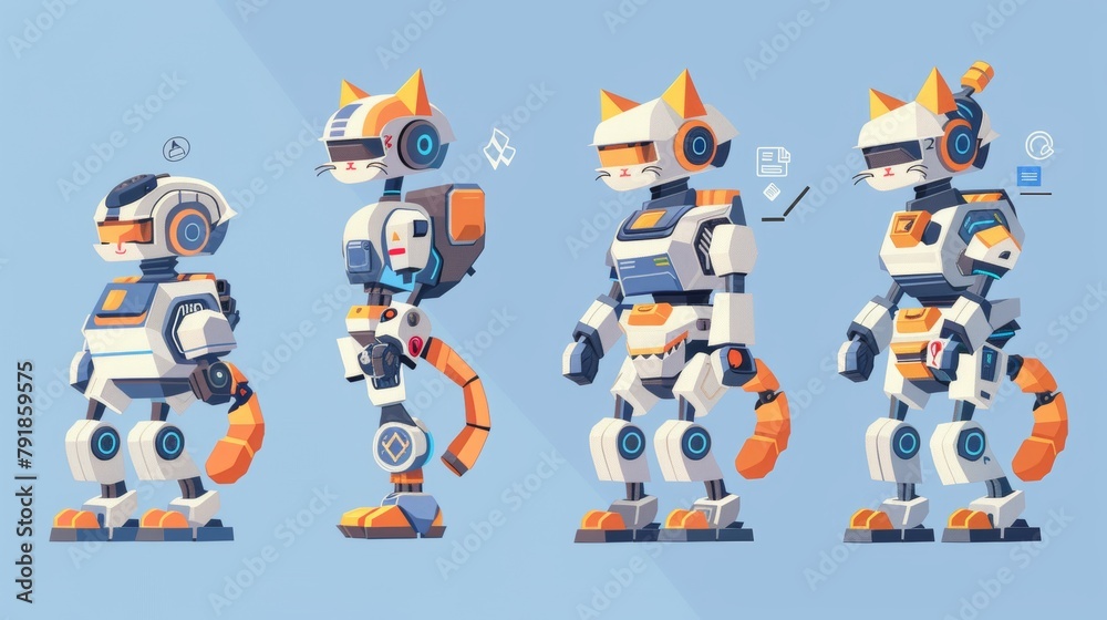 Poster the evolution of the ai robot character in an infographic. a timeline of future innovation for a com