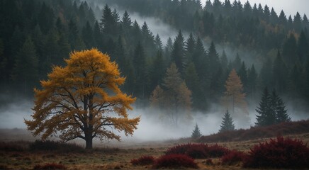 Mystical Autumn Fog in Black Forest, Germany - Enchanting Landscape with Rising Fog, Autumnal Trees, and Firs