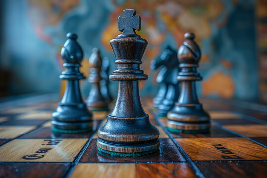 Chess pieces on a chessboard, conceptual image of business ideas and competition, strategy, generative ai
