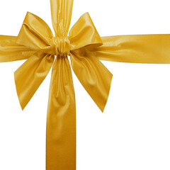 Gold ribbon bow on white background. 