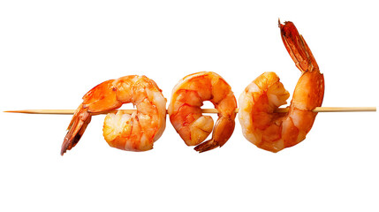 Roasted peeled prawn with skewer, Grilled shrimp on white background isolated on transparent background Remove png, Clipping Path, pen tool