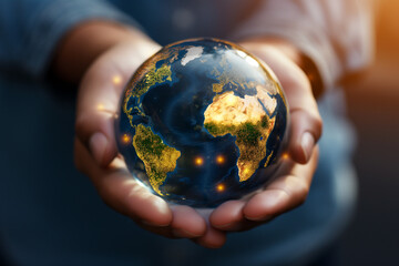 Earth in hands, world peace, the Earth globe held in both hands, the day of the Earth