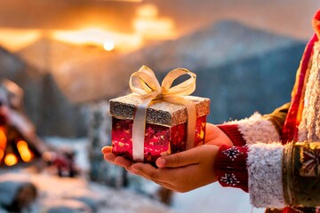 offrir un cadeau et ambiance festive