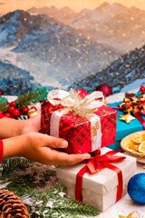 offrir un cadeau et ambiance festive