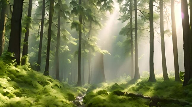 Artistic conception of beautiful landscape painting of nature of forest