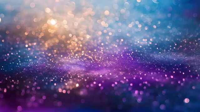 Speckles of light dance across a hazy blue and purple canvas evoking the infinite potential and brilliant ideas that emerge during a Galactic Innovation Abstract. .