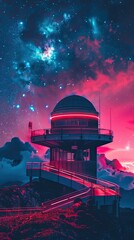 Obraz premium High-altitude neon observatory with views of the cosmos