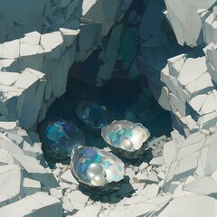 Intimate Pearl Oysters Nestled Among Mysterious Rocks: A Timeless Gem of Nature's Artistry