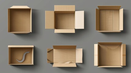 This is a 3D open empty cardboard box modern icon. It is isolated from the background. It is suitable for a shop or warehouse.