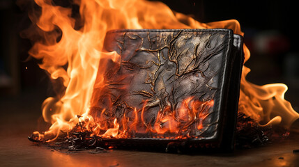 a leather wallet on fire сreated with Generative Ai