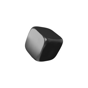 Realistic black cube with round edges falling 3d vector, volume plastic quadrilateral block, geometric shape, cubic toy