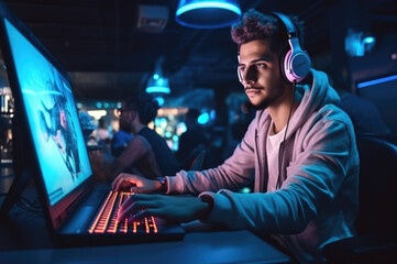 person playing with a laptop gamer concept