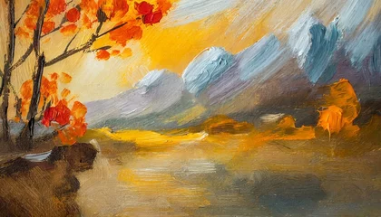 Foto auf Acrylglas autumn landscape in the forest,landscape, nature, autumn, sky, water, mountain, tree, river, mountains, forest, lake, fall, sunrise, park, peanting  © Baloch