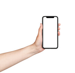 iPhone cellphone Mobile phone Held in Hand Mockup on white background