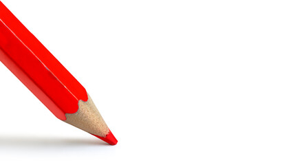 Upright red pencil with shadow isolated on white paper background, used for voting or for making a...