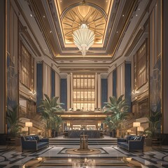 Step into Elegance: Art Deco Hotel Lobby at its Finest - obrazy, fototapety, plakaty