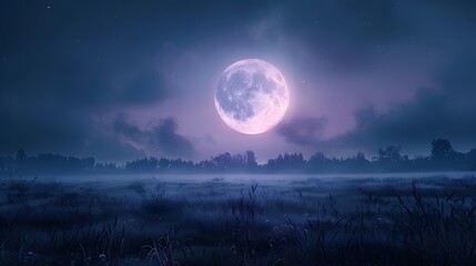 a moonlit night with a gradient background shifting from dusky violet to deep navy, captured in...