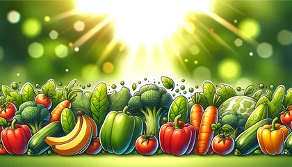 Fotobehang illustration pop art de fruits et légumes © Christophe