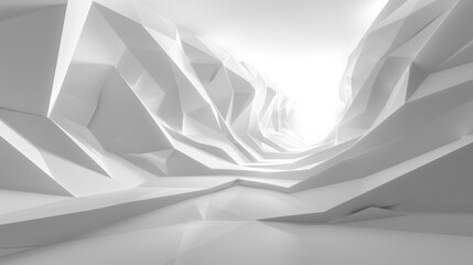 Futuristic white 3D tunnel with abstract geometric patterns, ideal for modern design backgrounds - obrazy, fototapety, plakaty