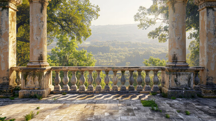 Stunning ancient villa in Europe with majestic columns and lush valley view