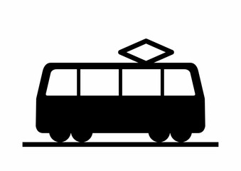tramway, tram tracks, black symbol, vector