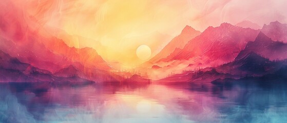 Sunrise mist, abstract colors blend, wide view, pastel palette for tranquil wallpaper