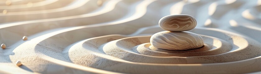 Fototapeta na wymiar Zen garden ripples, macro sand patterns, soft light for a peaceful abstract background