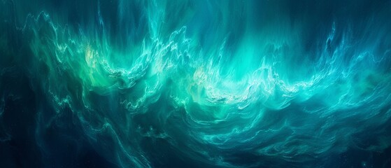 Aurora borealis abstract, night sky, wide lens, ethereal greens and blues for mystical wallpaper - obrazy, fototapety, plakaty