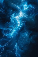 Electric blue lightning, macro lens, dark atmosphere for a charged abstract wallpaper