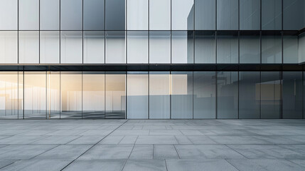 Modern empty glass buildings, offices with big windows, reflecting. Futuristic outdoor exterior.