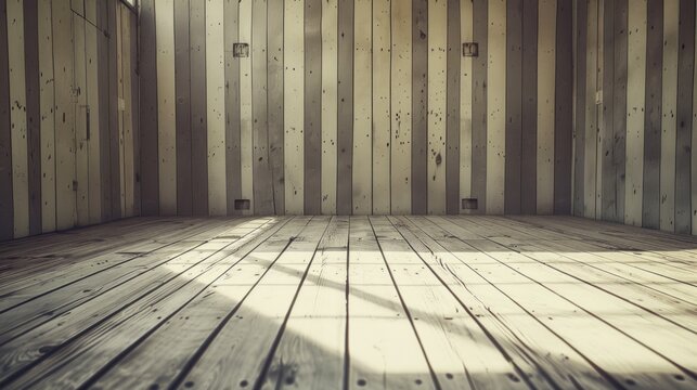 Empty vintage retro room with grunge wall and wooden floor