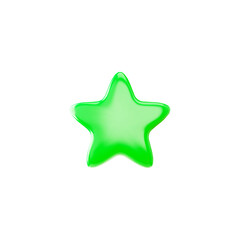 A bright neon green five-pointed 3D star with highlights on a white background