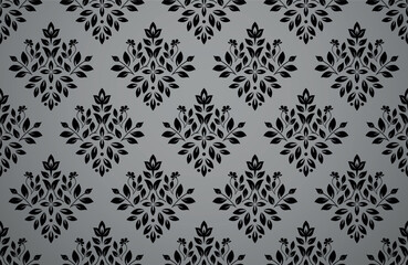 Wallpaper in the style of Baroque. Seamless vector background. Gray and black floral ornament. Graphic pattern for fabric, wallpaper, packaging. Ornate Damask flower ornament - 791875375