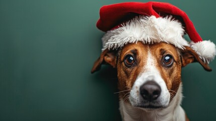 Dog in santa hat staring at camera