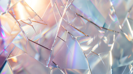 Cracked crystal prisms light abstract texture, bright color background