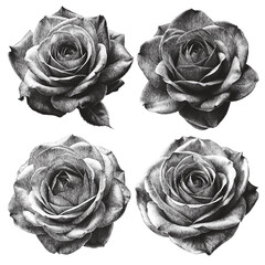 Rose set. Old engraved rose, rose vector, vintage engraved illustration, rose graphic art on a white background.