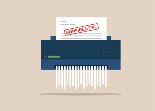 Paper shredder confidential and private document office information protection. Flat modern vector illustration.