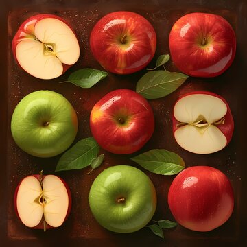 A Scrumptious Display of Thinly Sliced Apples in Red and Green Varieties for a Delicious Snack or Gourmet Dish