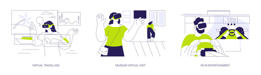 Virtual reality and leisure time abstract concept vector illustrations.